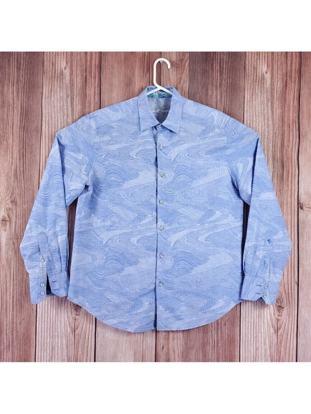 Robert Graham Mens L Classic Fit Wave Marble Swirl Linen Blend Button Up Shirt